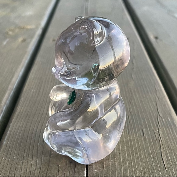 Vintage Fenton May Birthstone Clear Art Glass Heart Bear Figurine Paperweight - Picture 2 of 9